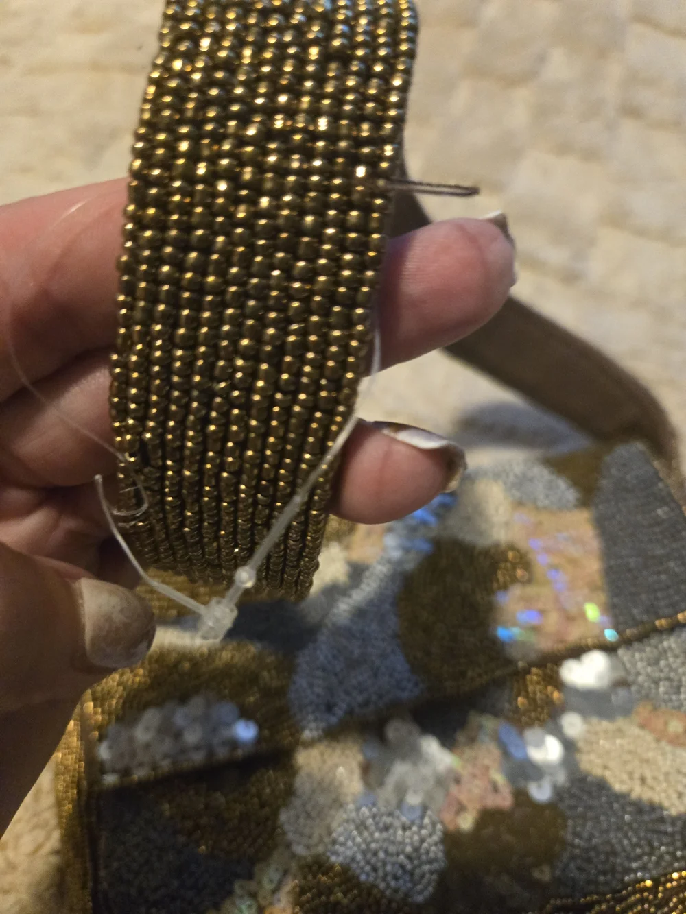 Beaded Sequin Shoulder Bag in Gold and Gray